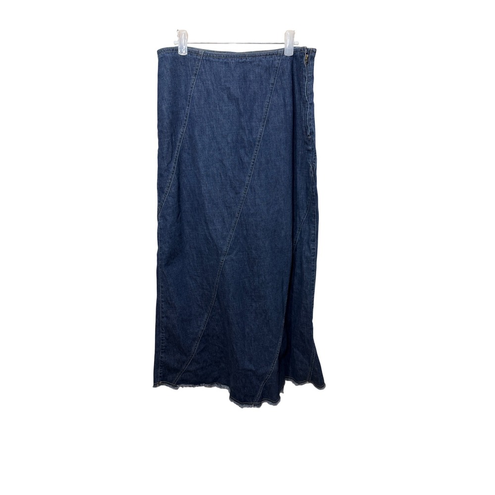 Liz Claiborne Lizwear Jeans Blue Denim Maxi Skirt Paneled Raw Hem Womens Size 8